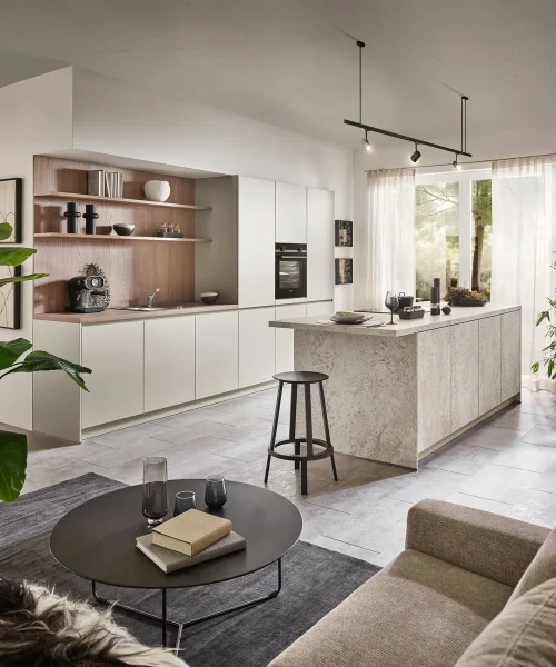 Moderne Häcker Küche Sangrau Granit-Beige Insel